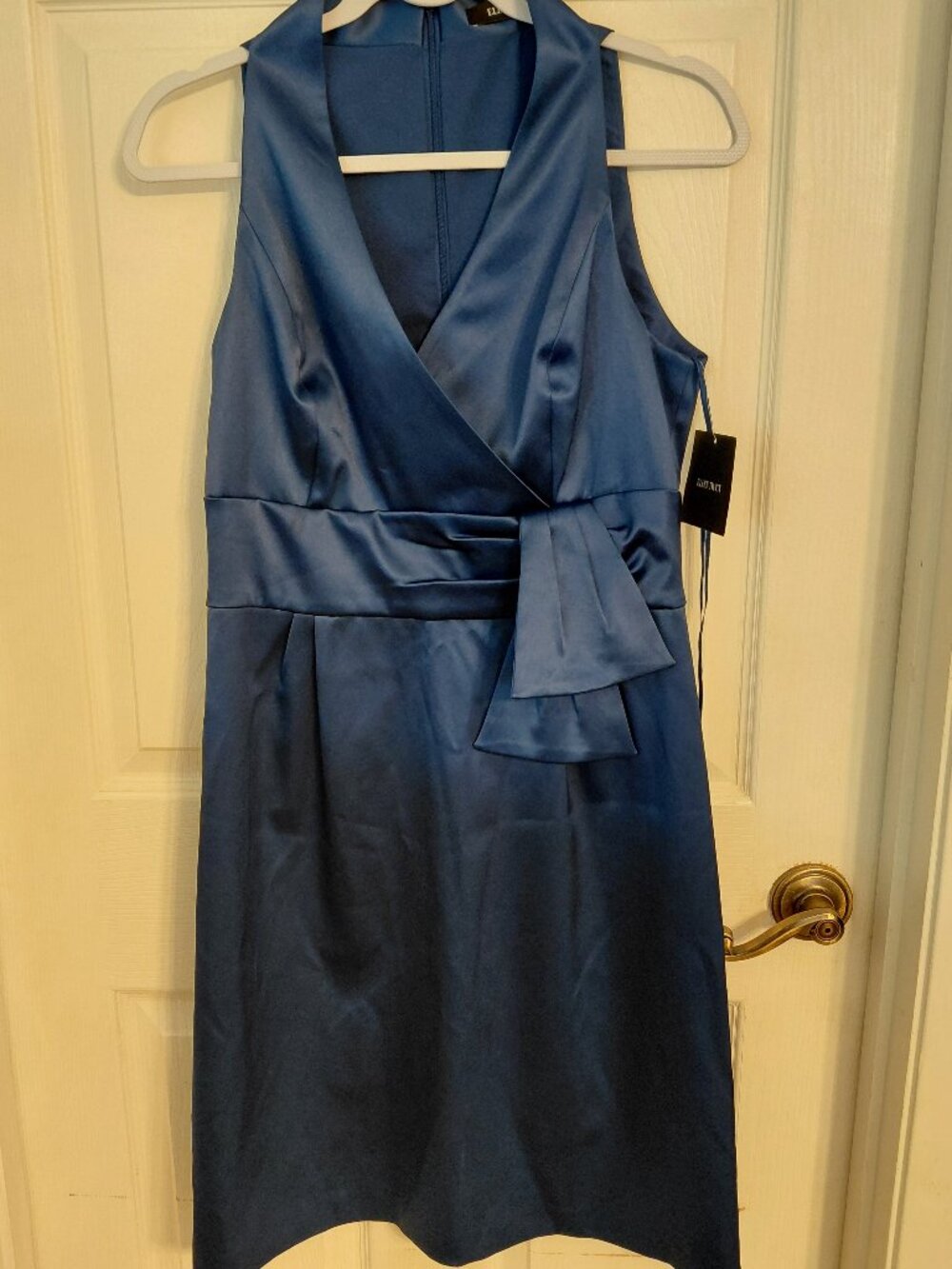 NWT Ellen Tracy Summer Evening Dress Blue Satin Sleeveless Size 10 Formal